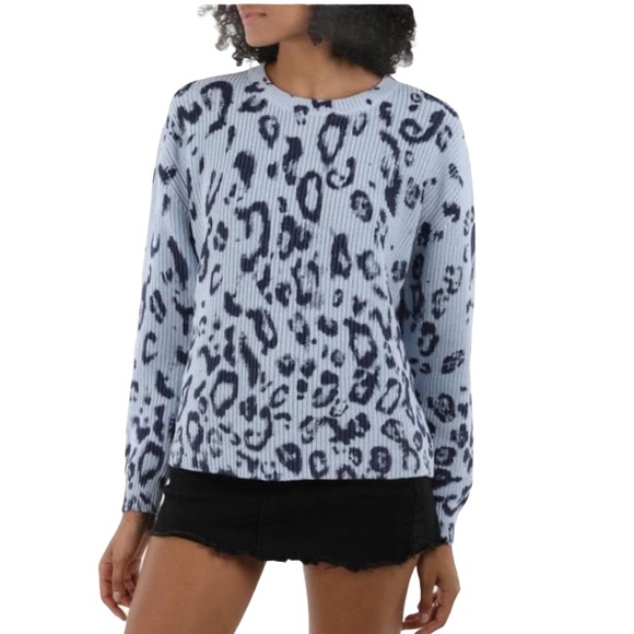 525 America Sweaters - 525 America Cotton Leopard Print Sweater Blue M